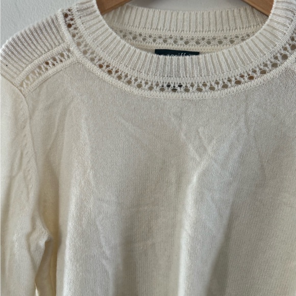 GRIFFEN
Open Stitch Trim Wool & Cashmere Sweater - Ivory - Picture 7 of 12